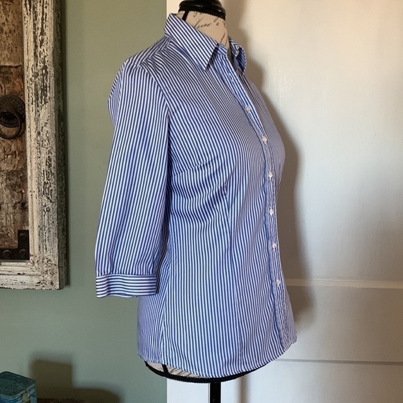 Pink THOMAS PINK JERMYN STREET LONDON 3/4 Sleeve Button Down - Blue/White Stripe - Picture 7 of 15